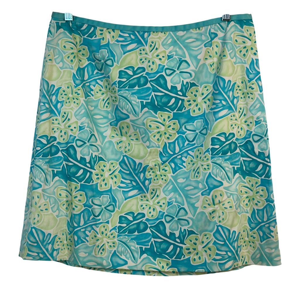 Island Republic Tropical Floral Mini Skirt Blue Green Hibiscus Print Size 14